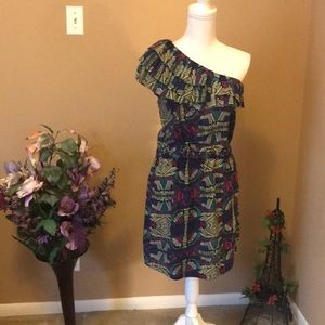 One shoulder ruffle mini dress